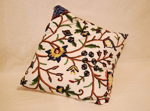 Crewel Wool on Cotton Throw Pillow Cushion Cover "Tree of Life", Multicolor #CW-401