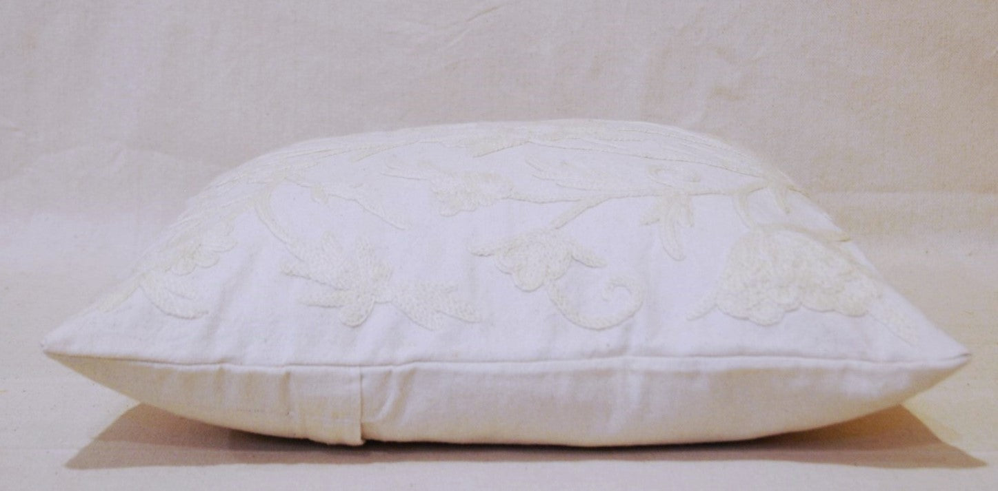 Crewel Wool on Cotton Throw Pillow Cushion Cover "Tree of Life", White on White #CW421