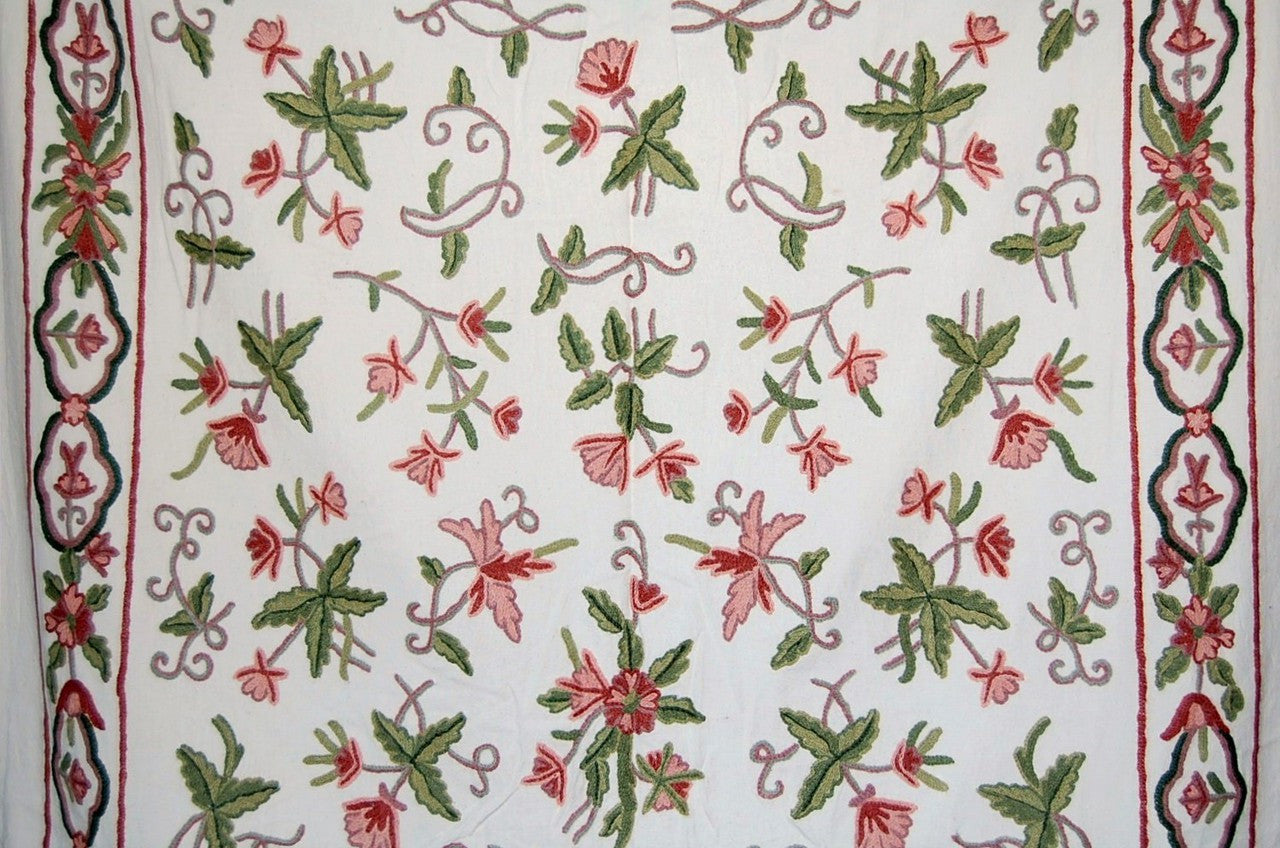Cotton Crewel Embroidered Fabric FLoral, Multicolor #BDR001