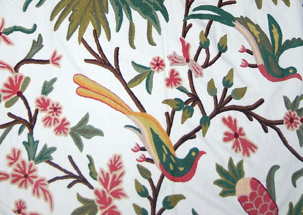 Cotton Crewel Embroidered Fabric Eagles, Multicolor #BRD001