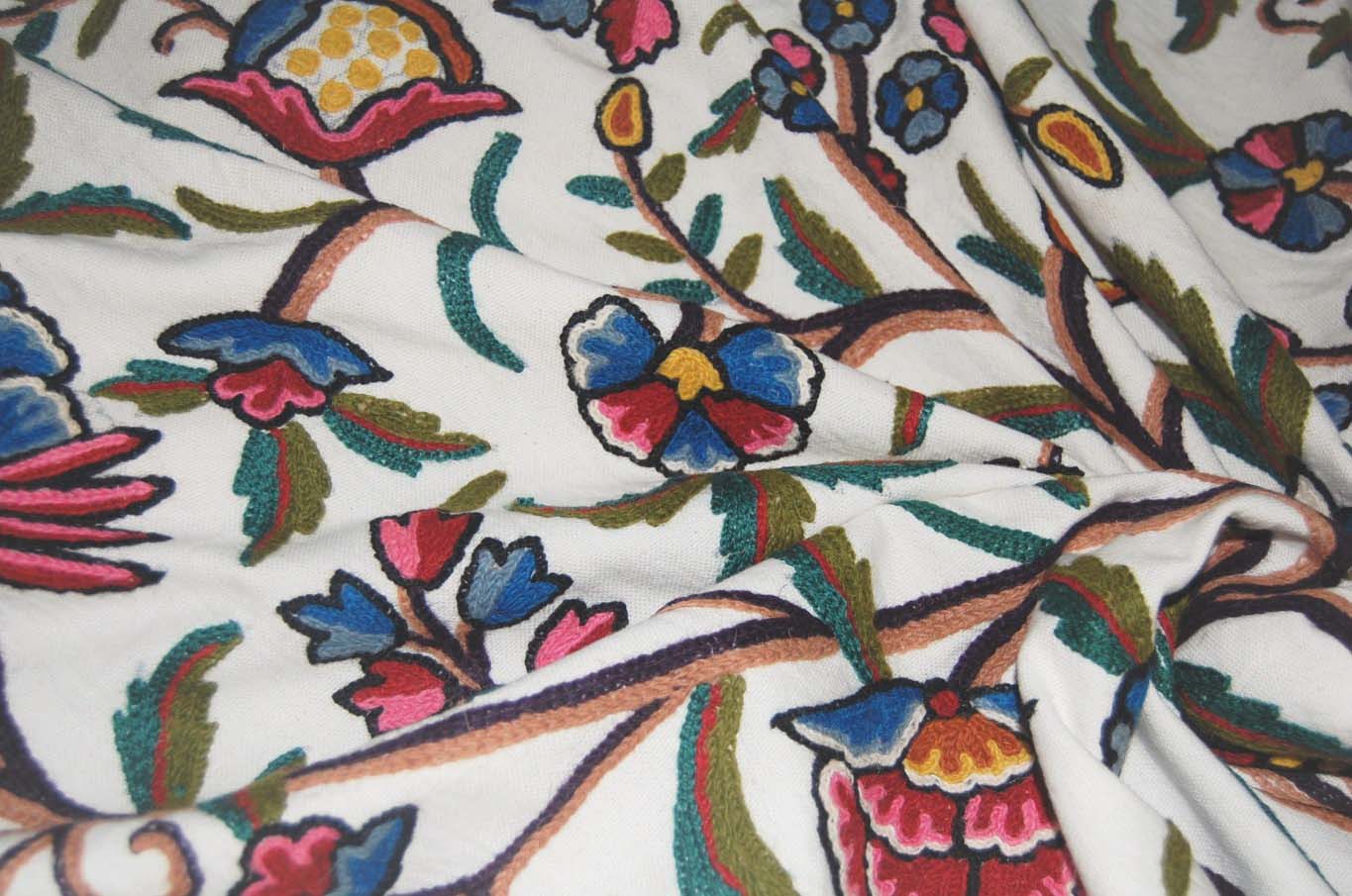 Cotton Crewel Embroidered Fabric Tree of Life, Multicolor #DDR001
