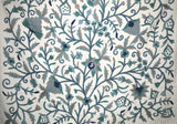 Cotton Crewel Embroidered Fabric Tree of Life, Blue and Grey #DDR014