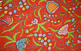 Cotton Crewel Embroidered Fabric Tree of Life Orange, Multicolor #DDR101
