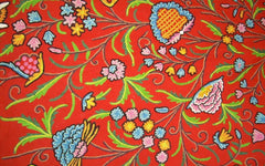 Cotton Crewel Embroidered Fabric Tree of Life Orange, Multicolor #DDR101