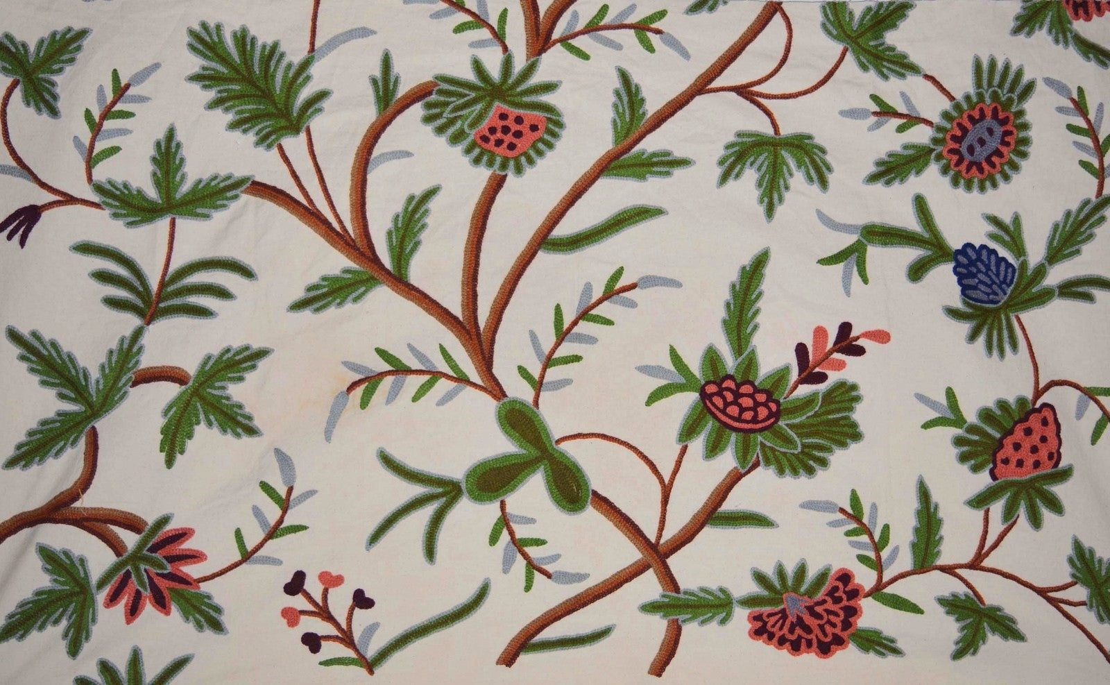 Cotton Crewel Embroidered Fabric Floral, Multicolor #FLR102