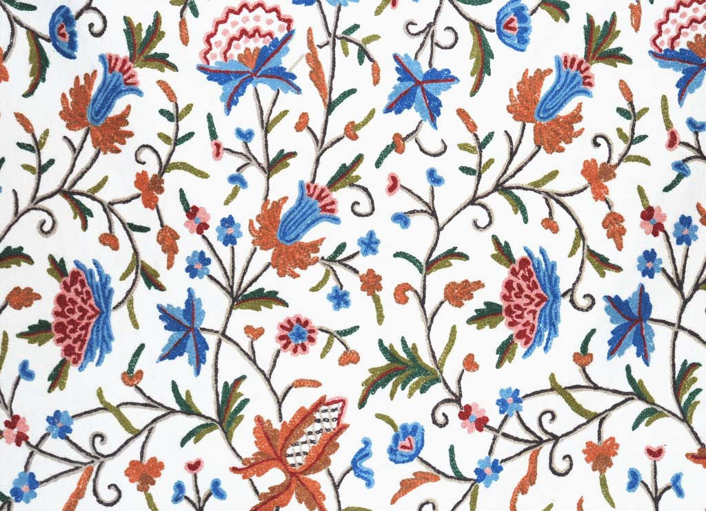 Cotton Crewel Embroidered Fabric Floral, Multicolor #FLR203