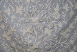 Cotton Crewel Embroidered Fabric, White on Grey #FLR452