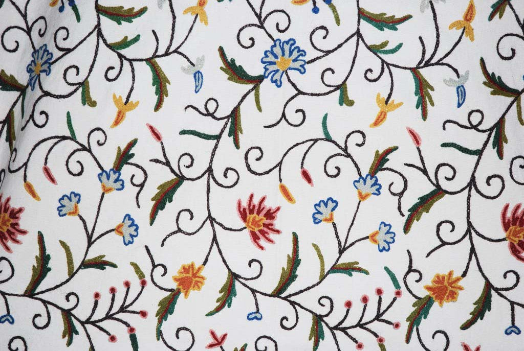 Cotton Crewel Embroidered Fabric Jacobean, Multicolor #TML001