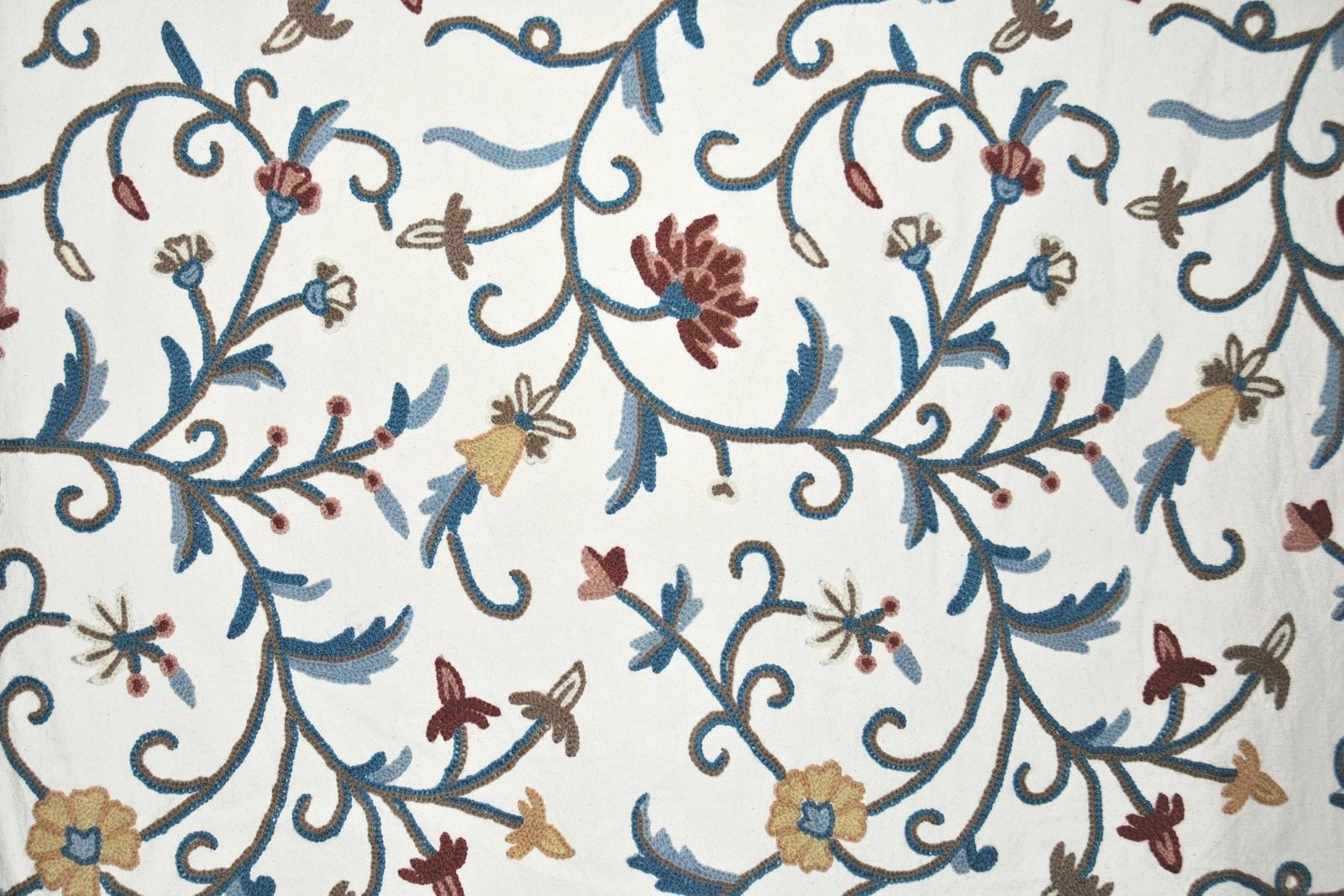 Cotton Crewel Embroidered Fabric Jacobean, Multicolor #TML009