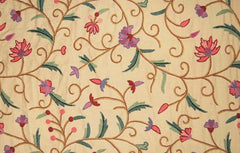 Cotton Crewel Embroidered Fabric Jacobean Beige, Multicolor #TML201