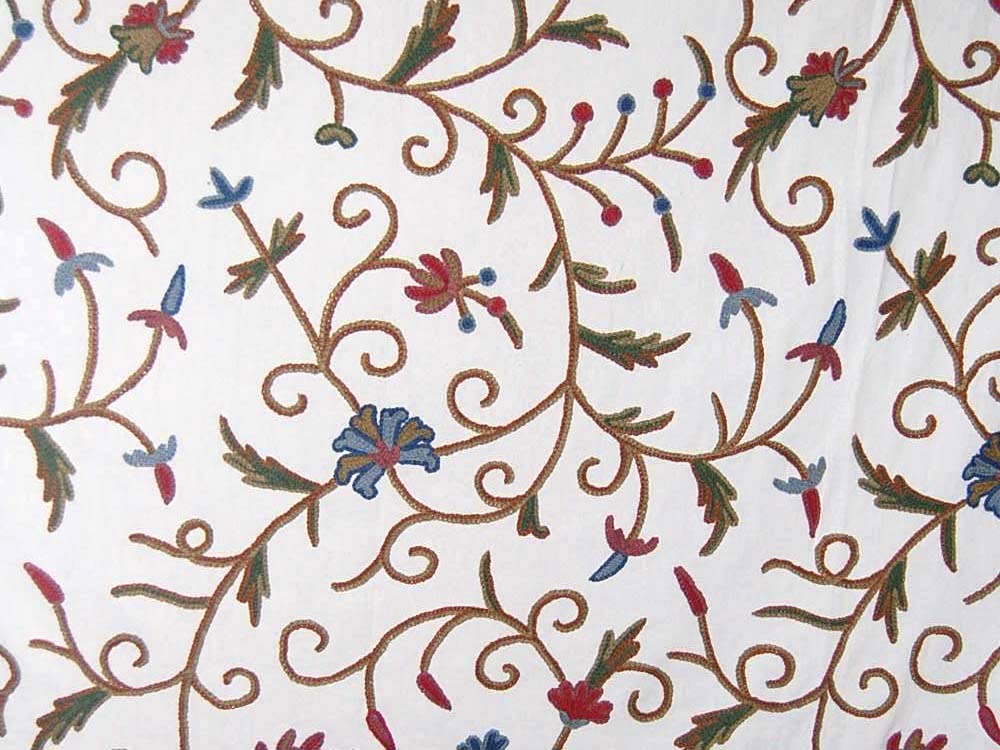 Cotton Crewel Embroidered Fabric Jacobean, Multicolor #TML331