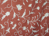 Cotton Crewel Embroidered Fabric Jacobean, White on Taupe #TML511