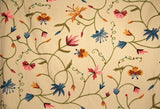 Cotton Crewel Embroidered Fabric Butterfly Beige, Multicolor #BFL501