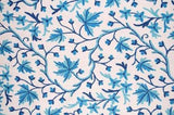 Cotton Crewel Embroidered Fabric "Maple", Blue on White #CHR002