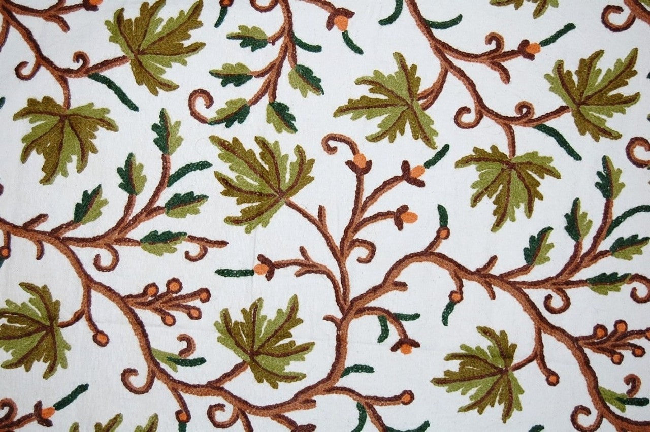 Cotton Crewel Embroidered Fabric "Maple", Multicolor #CHR001