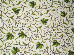 Cotton Crewel Embroidered Fabric "Maple", Blue on White #CHR011