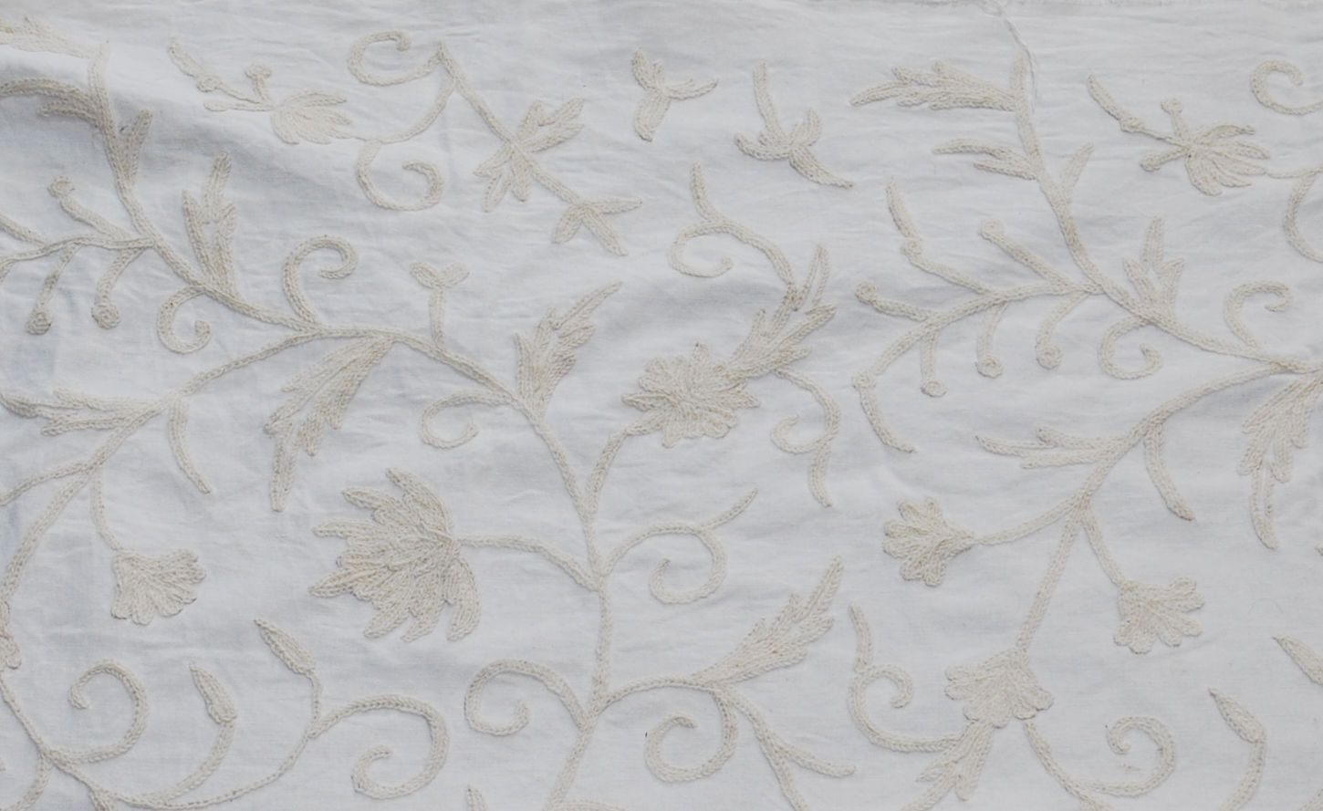 Cotton Crewel Embroidered Bedspread Jacobean White on White #TML1532