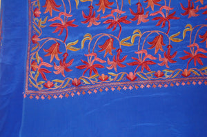 Kashmir Silk Sari Saree Blue, Multicolor Embroidery #SA-101