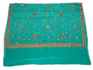 Kashmir Silk Sari Saree Green, Multicolor Embroidery #SA-103