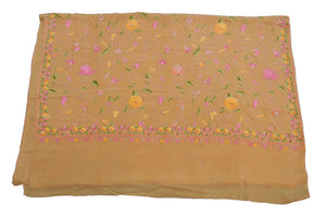 Kashmir Silk Sari Saree Apricot, Multicolor Embroidery #SA-107