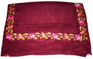 Kashmir Silk Sari Saree Maroon, Multicolor Embroidery #SA-108