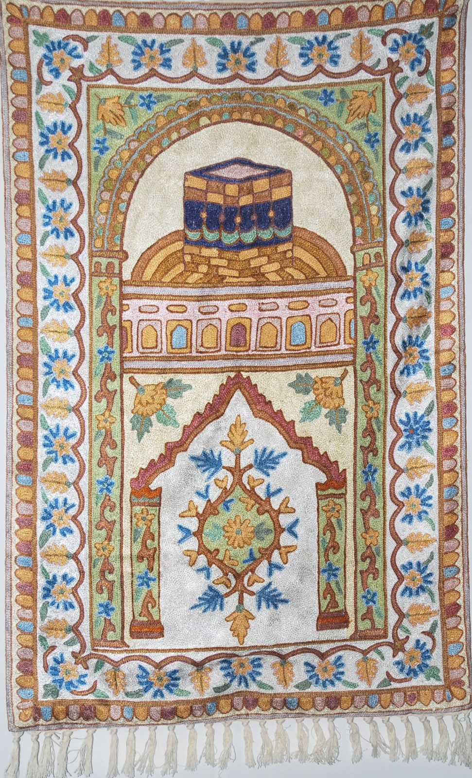 Kashmiri Silk Area Rug Tapestry, Multicolor Embroidery 2.4x3.5 feet #CWR81602