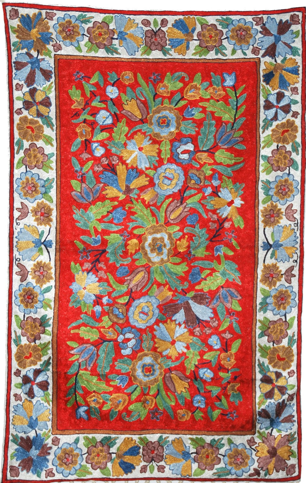 ChainStitch Tapestry Silk Area Rug, Multicolor Embroidery 2.5x4 feet #CWR10104