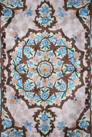 ChainStitch Tapestry Silk Area Rug, Pink and Blue Embroidery 2.5x4 feet #CWR10107