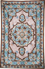 Chain Stitch Tapestry Silk Rug, Pink and Blue 2.5x4 feet #CWR10107