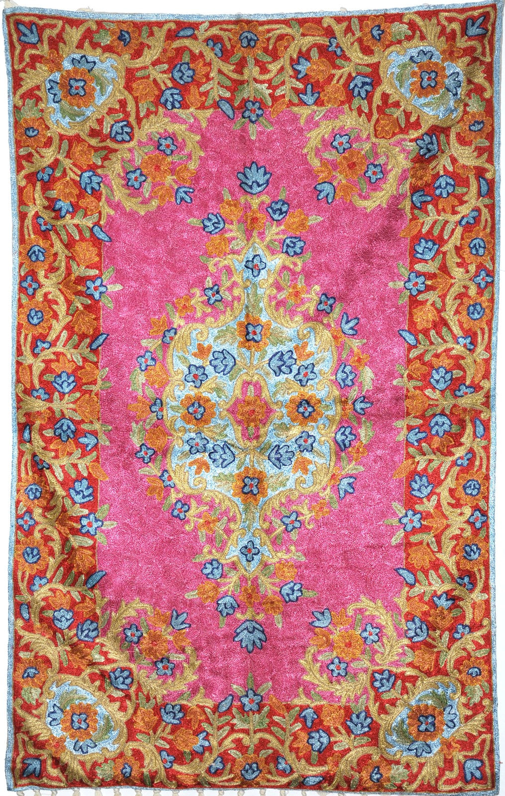 ChainStitch Tapestry Silk Wall Hanging Area Rug, Multicolor Embroidery 2.5x4 feet #CWR10108