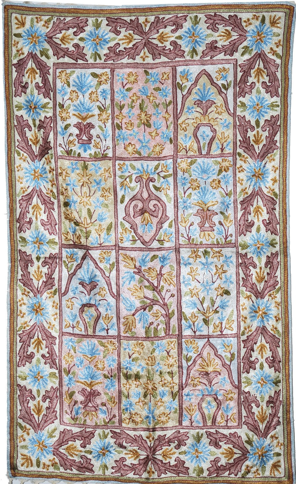 ChainStitch Tapestry Silk Area Rug, Multicolor Embroidery 2.5x4 feet #CWR10109