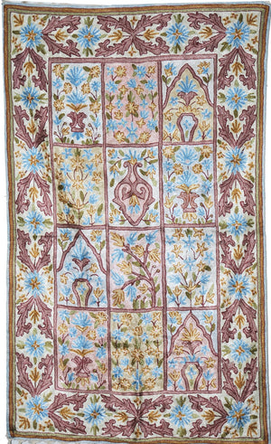 ChainStitch Tapestry Silk Wall Hanging Area Rug, Multicolor Embroidery 2.5x4 feet #CWR10109