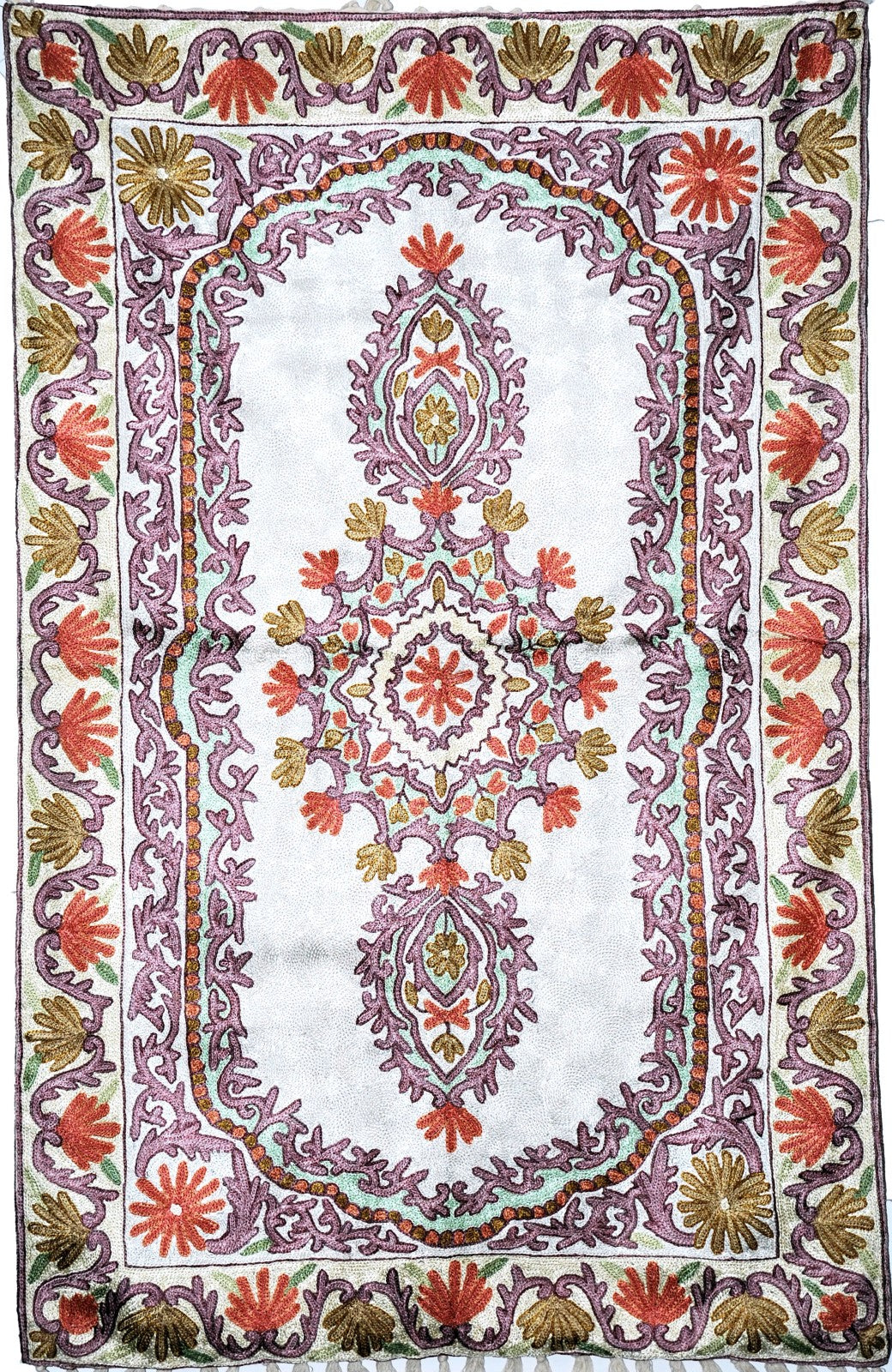 ChainStitch Tapestry Silk Area Rug, Multicolor Embroidery 2.5x4