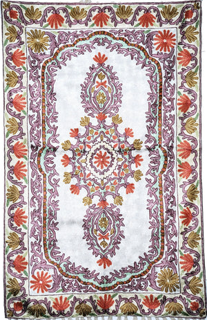 ChainStitch Tapestry Silk Wall Hanging Area Rug, Multicolor Embroidery 2.5x4 feet #CWR10110