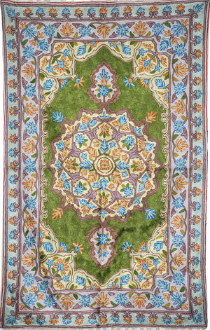 ChainStitch Tapestry Silk Area Rug, Blue Green Embroidery 2.5x4 feet #CWR10111