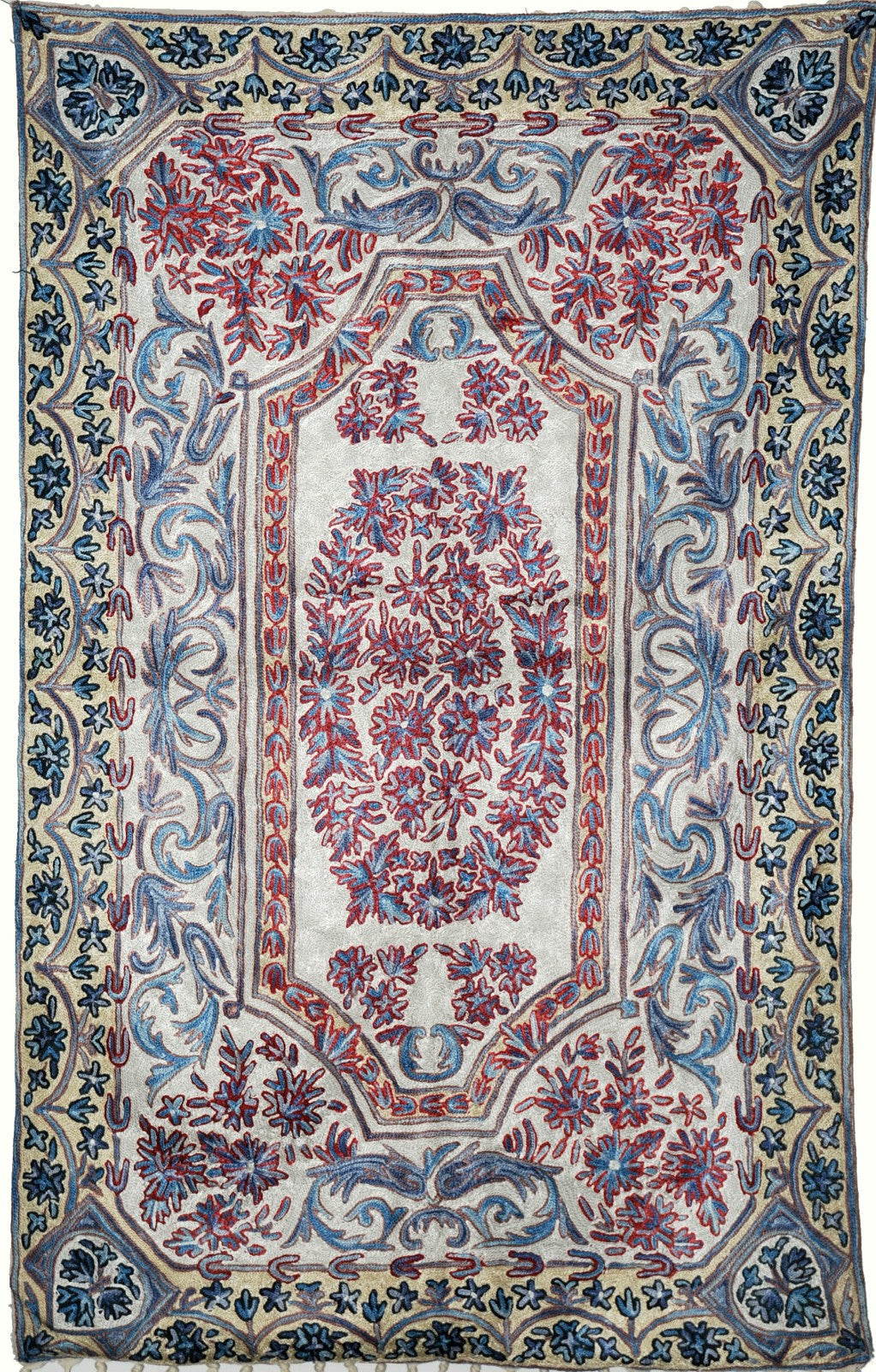Chain Stitch Tapestry Silk Rug, Multicolor Embroidered  2.5x4 feet #CWR10112