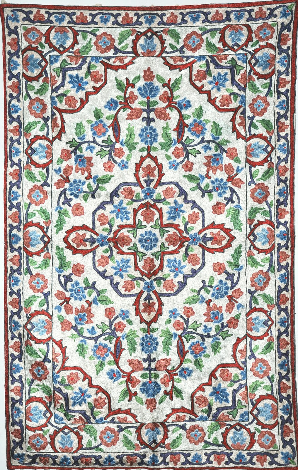 ChainStitch Tapestry Silk Wall Hanging Area Rug, Multicolor Embroidery 2.5x4 feet #CWR10113