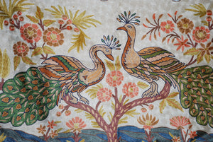 ChainStitch Tapestry Silk Wall Hanging Area Rug Peacocks, Multicolor Embroidery 2.5x4 feet #CWR10115
