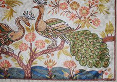 Chain Stitch Tapestry Wool Rug "Peacock", Multicolor Embroidered 2.5x4 feet #CWR10115