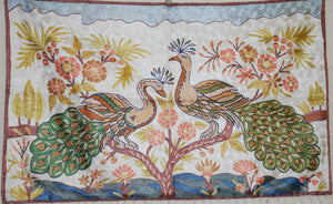 ChainStitch Tapestry Silk Wall Hanging Area Rug Peacocks, Multicolor Embroidery 2.5x4 feet #CWR10115