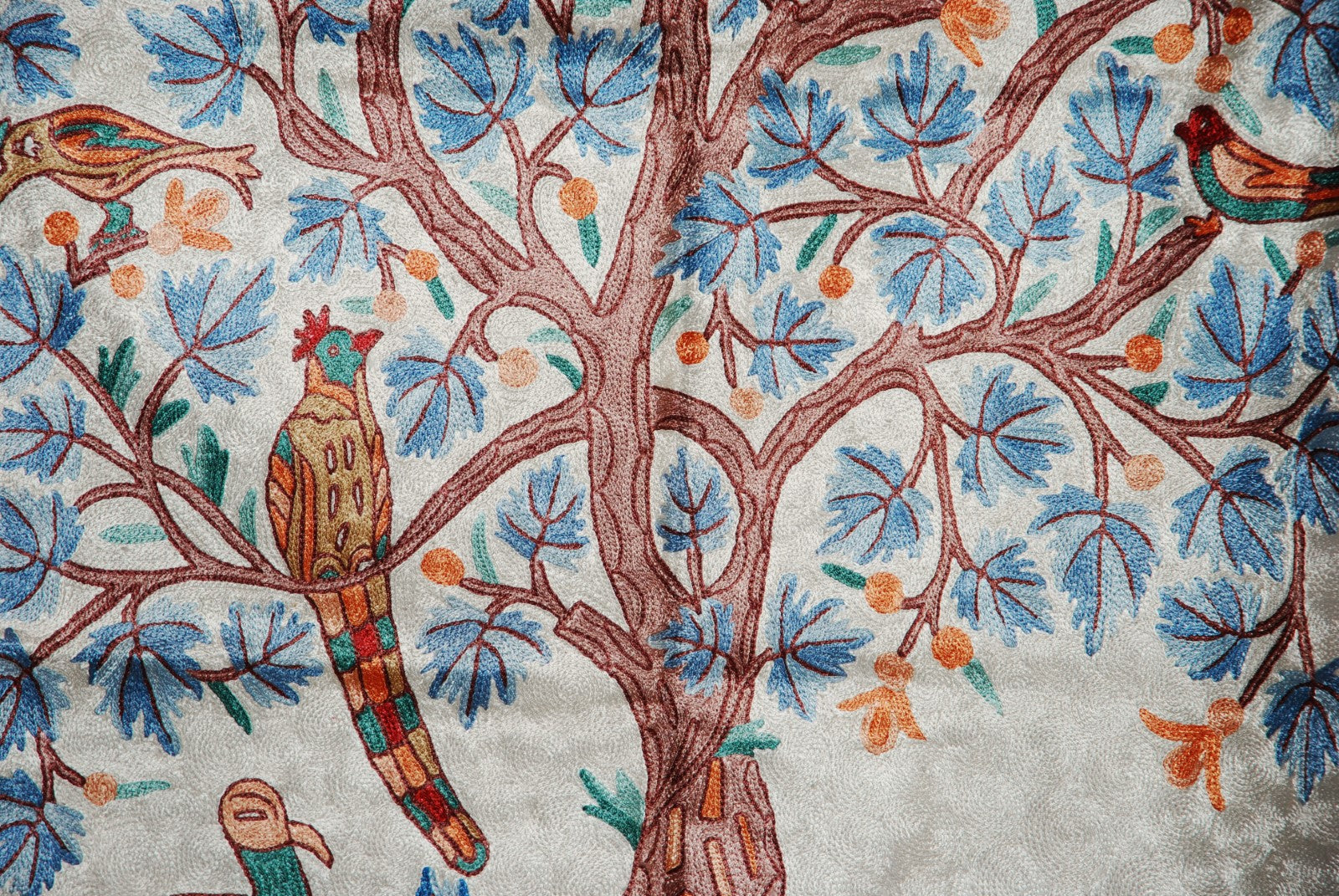 Hand Embroidered Area Rug, Tree of Life Tapestry Silk Rug, Multicolor 2.5x4 feet #CWR10116