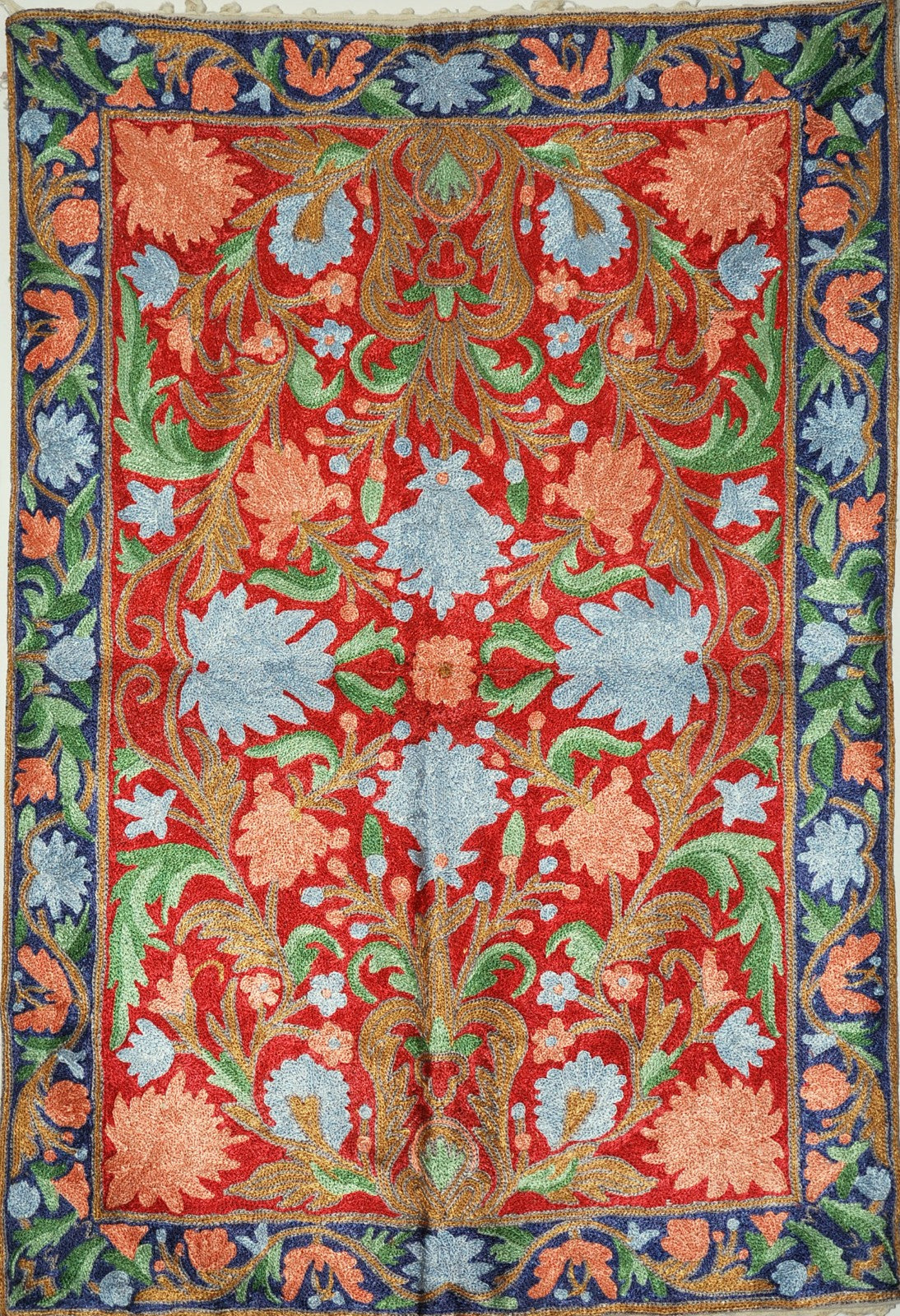 ChainStitch Tapestry Silk Wall Hanging Area Rug, Multicolor Embroidery 2x3 feet #CWR6201