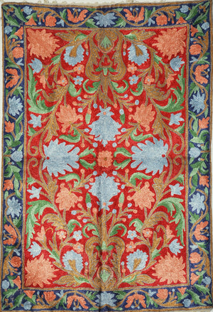 ChainStitch Tapestry Silk Area Rug, Multicolor Embroidery 2x3 feet #CWR6201