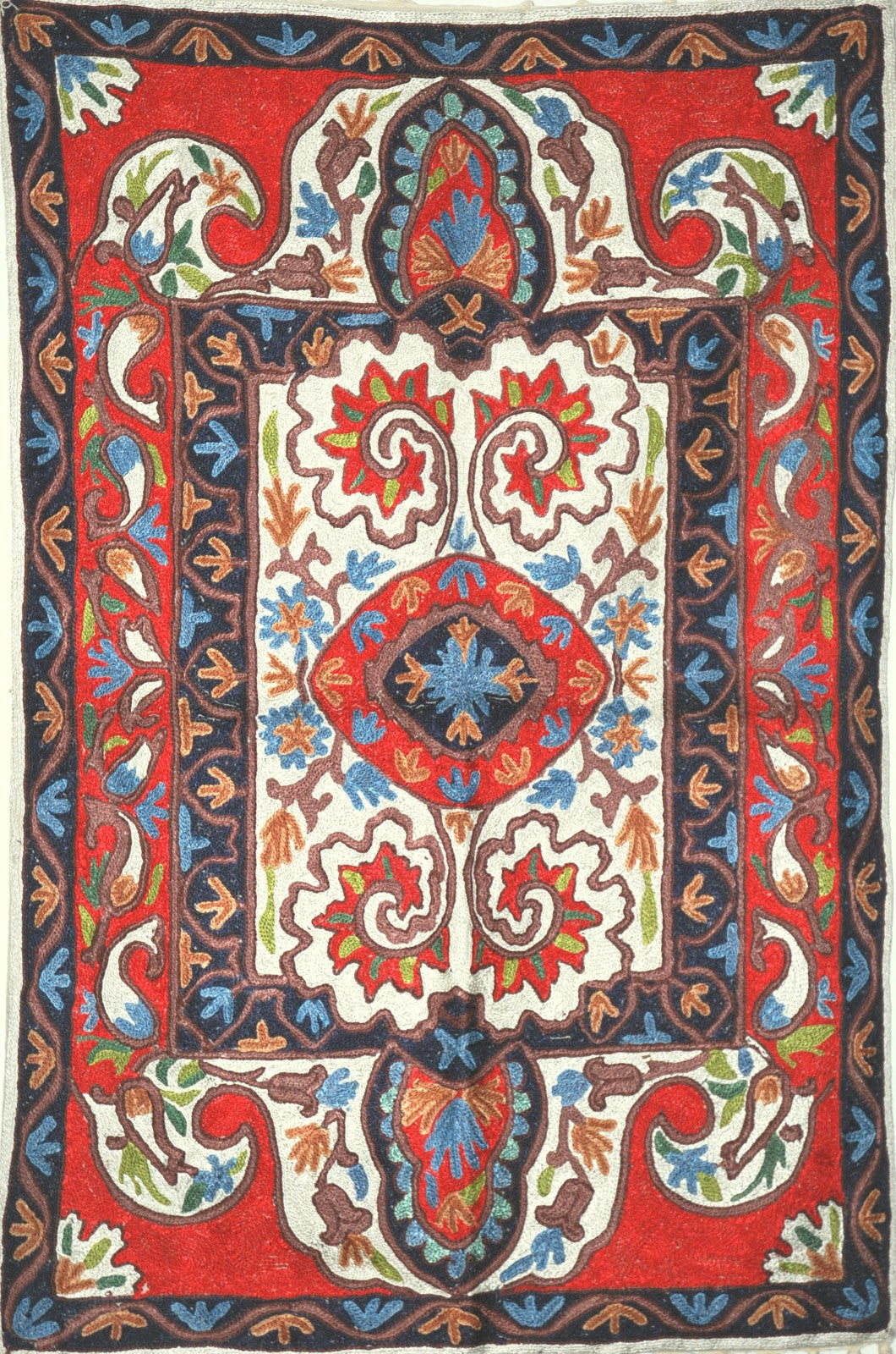 Chain Stitch Tapestry Silk Rug, Multicolor Embroidered 2x3 feet #CWR6202