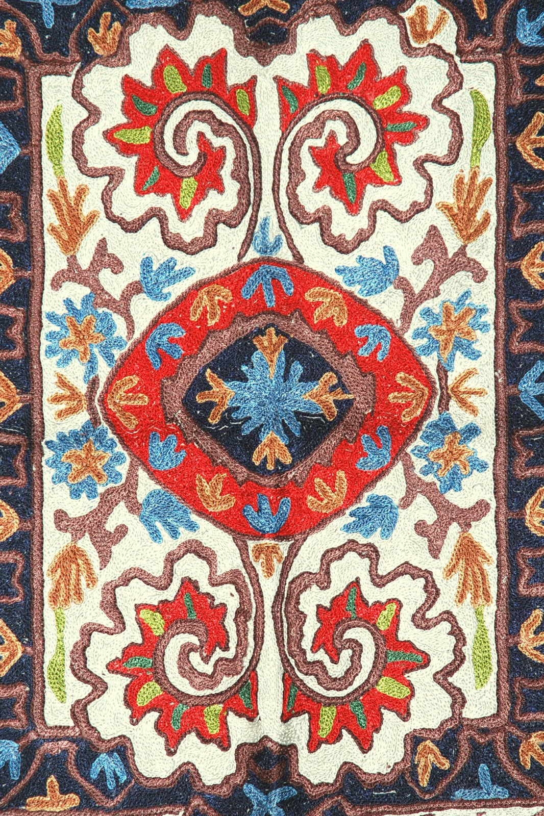 Chain Stitch Tapestry Silk Rug, Multicolor Embroidered 2x3 feet #CWR6202