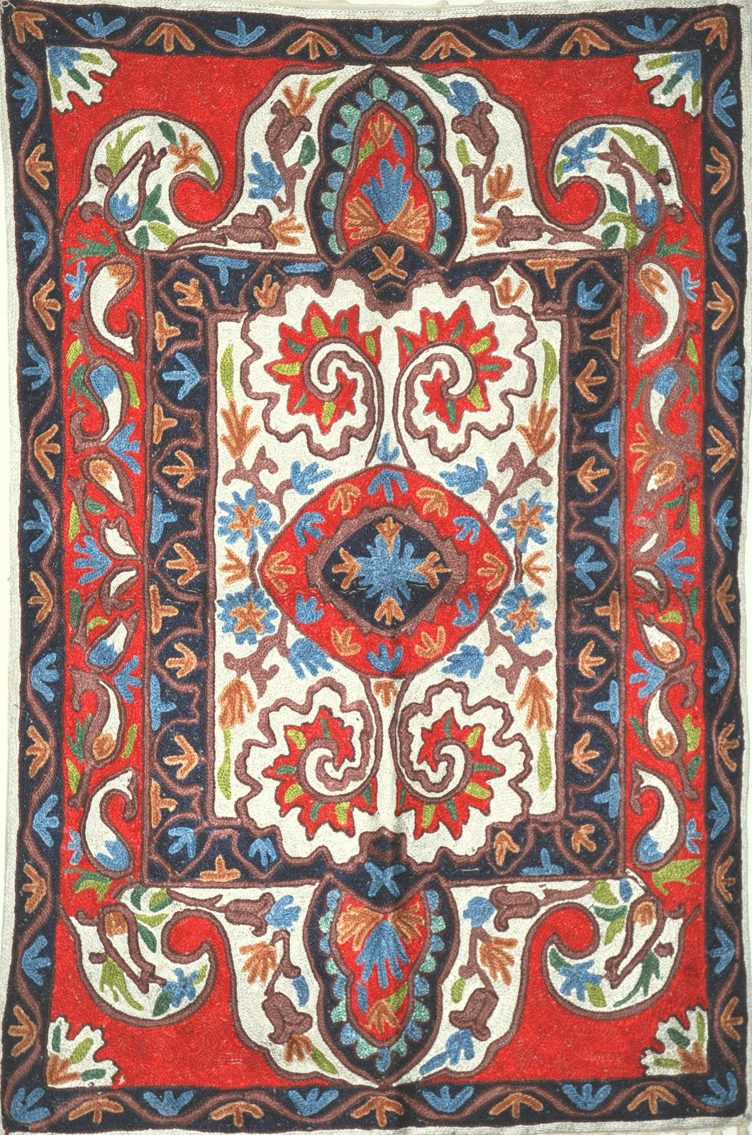 ChainStitch Tapestry Silk Wall Hanging Area Rug, Multicolor Embroidery 2x3 feet #CWR6202