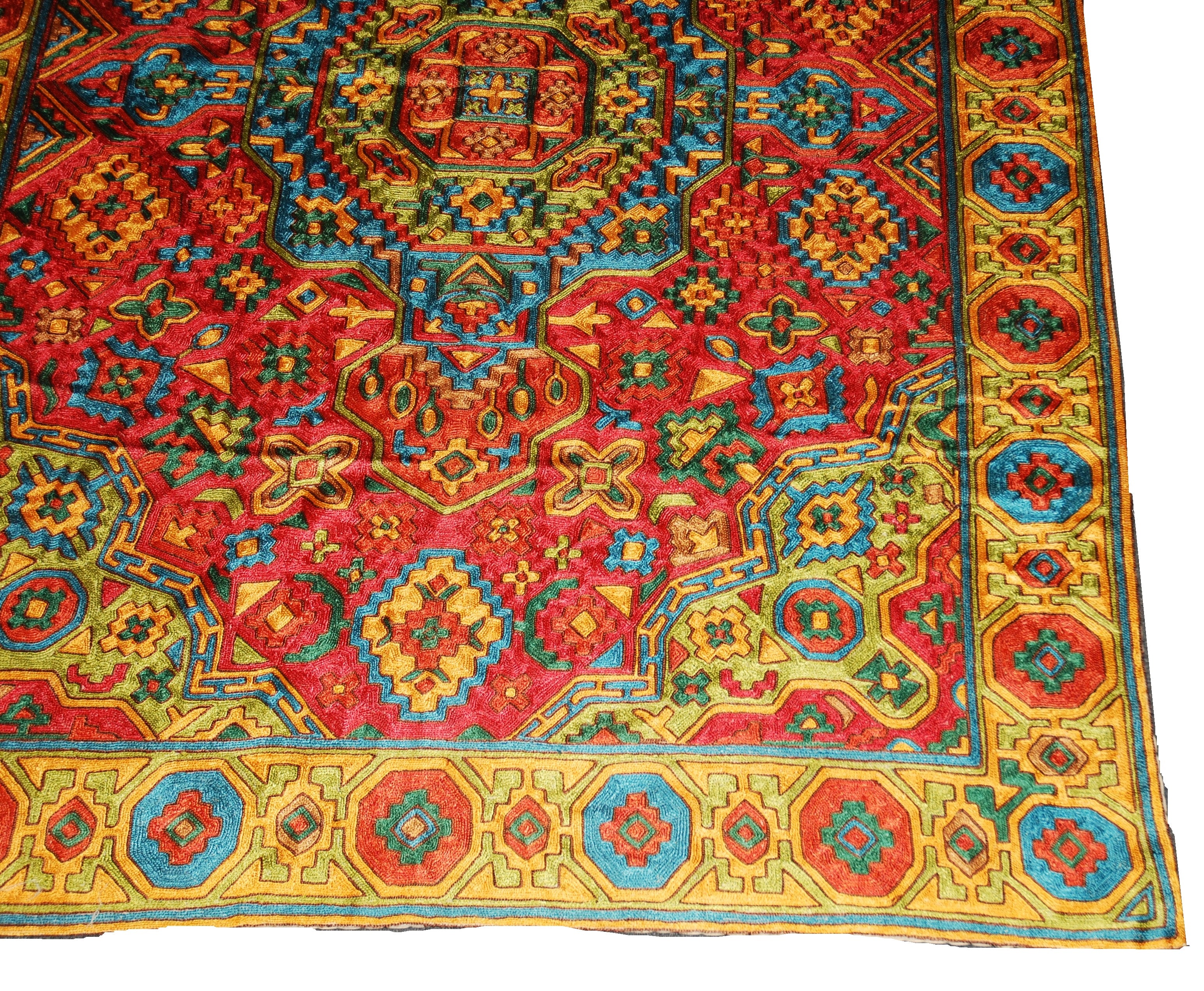 Chain Stitch Tapestry Silk Rug, Multicolor Embroidered 7x5 feet #CWR35202