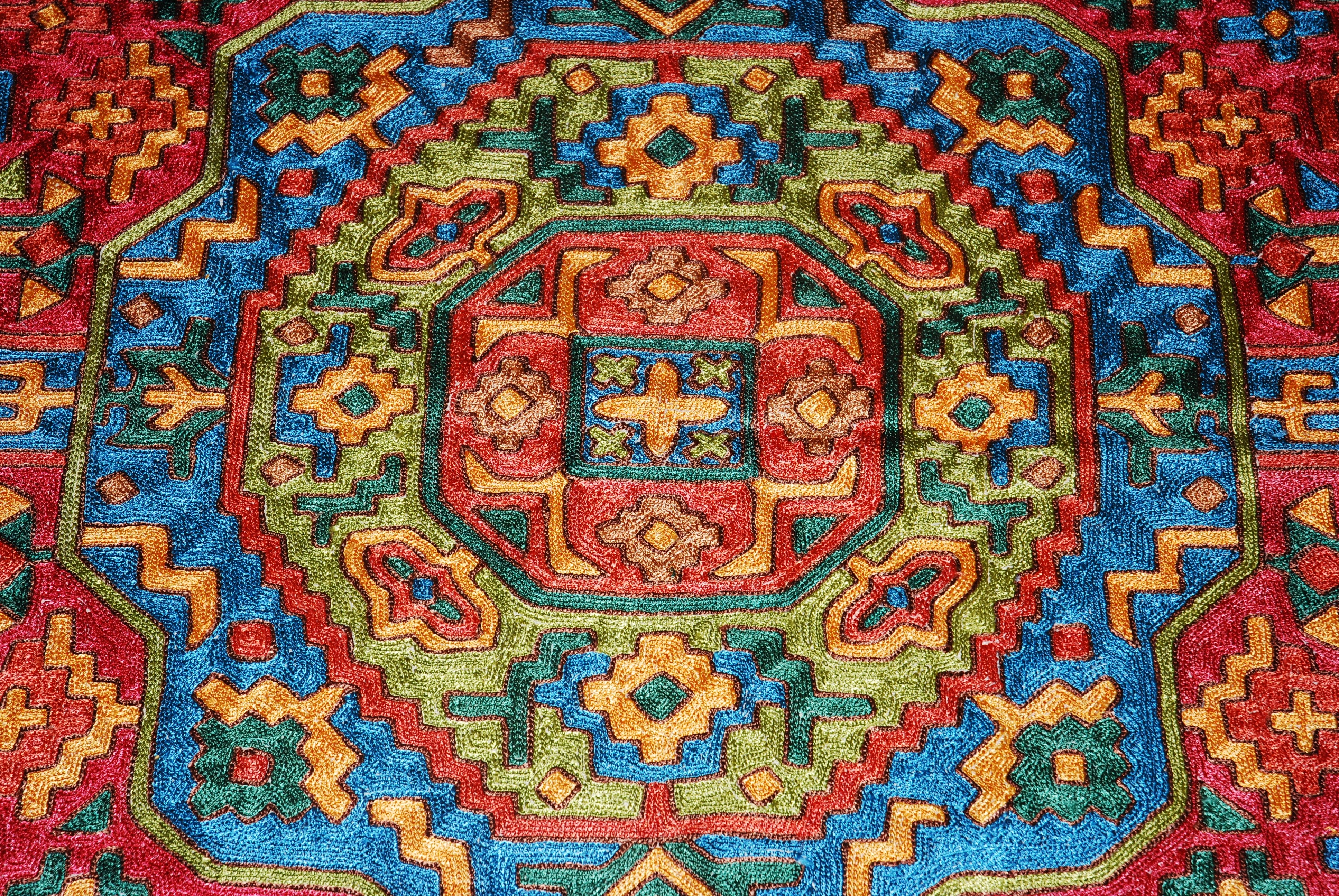 Chain Stitch Tapestry Silk Rug, Multicolor Embroidered 7x5 feet #CWR35202
