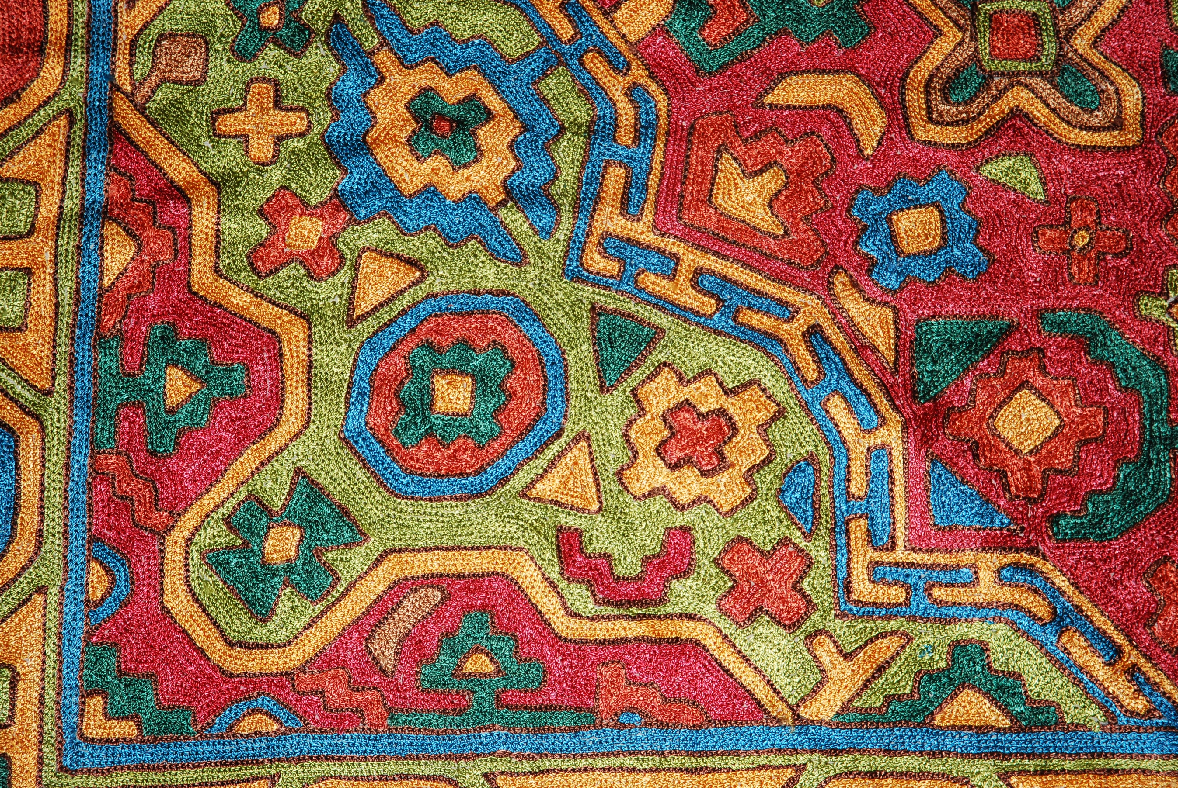 Chain Stitch Tapestry Silk Rug, Multicolor Embroidered 7x5 feet #CWR35202