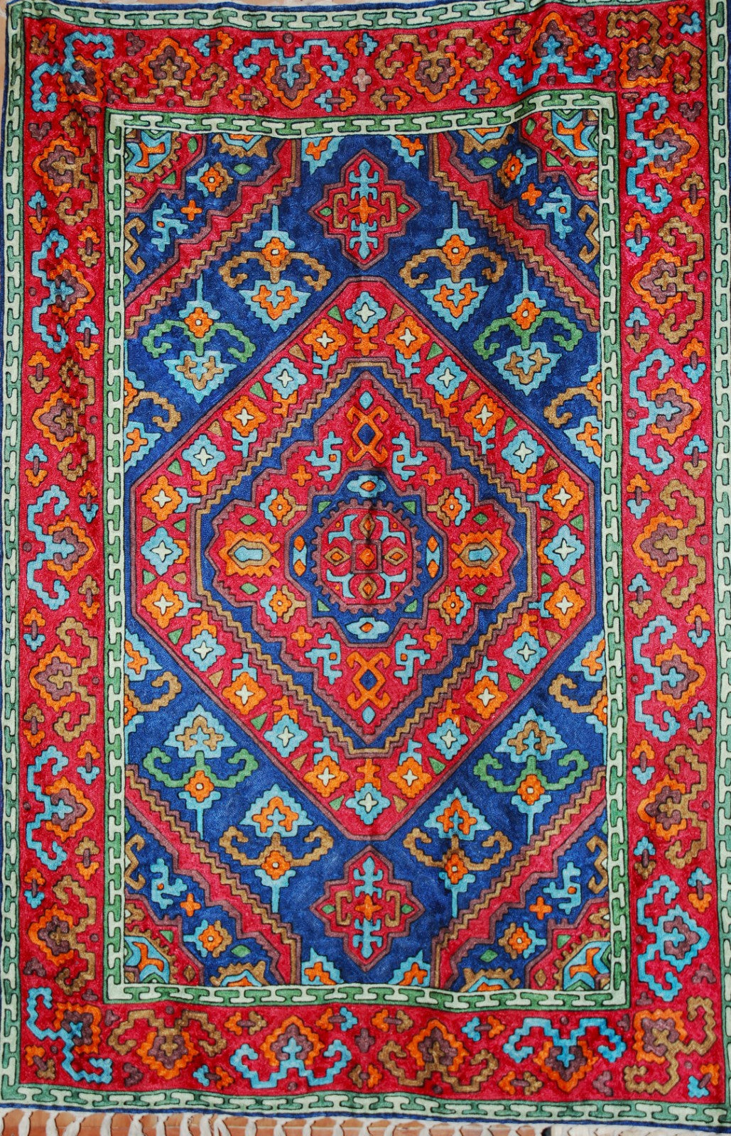 Chain Stitch Tapestry Silk Rug, Multicolor Embroidered 6x4 feet #CWR24202